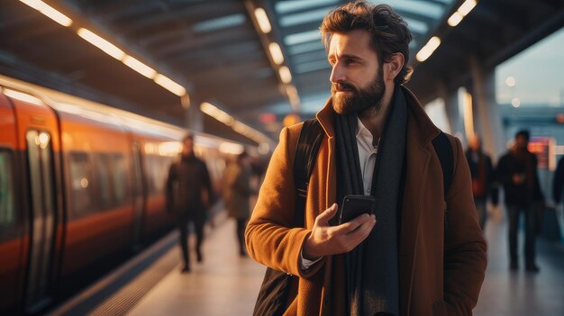 Uomo che aspetta il treno