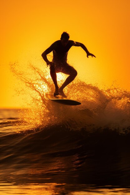 Uomo che cavalca le onde su una tavola da surf