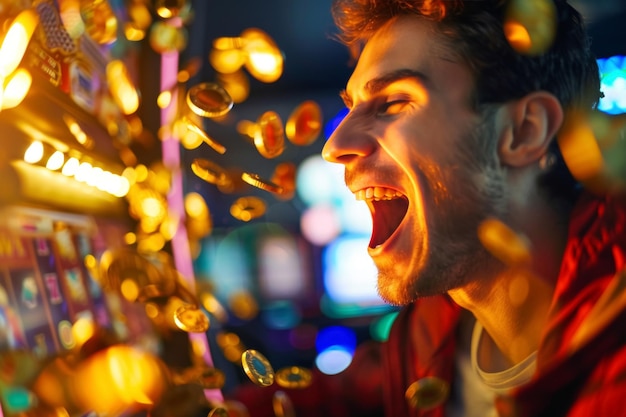 Uomo che celebra la vittoria del casinò