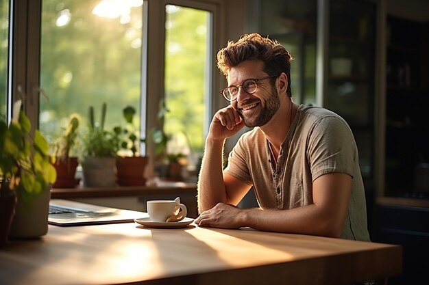 Uomo che consulta una telefonata con l'intelligenza artificiale generativa del laptop