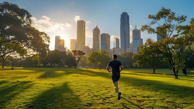 Uomo che corre nella foresta urbana di Melbourne di notte