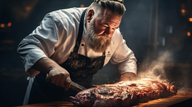 Uomo che cucina la carne alla griglia