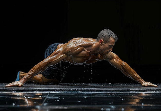 Uomo che esegue una verticale su un palco per un'impressionante dimostrazione di equilibrio e forza