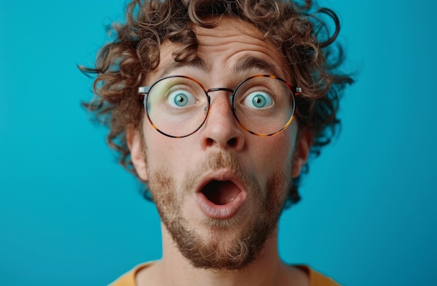 uomo che fa una faccia sorpresa mentre guarda la telecamera