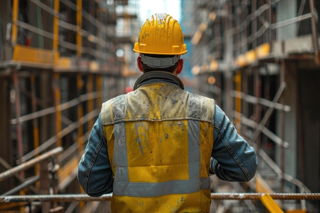 Uomo che indossa casco e giubbotto di sicurezza