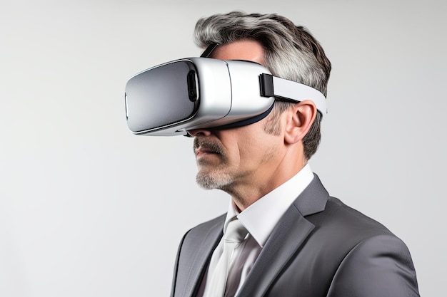 Uomo che indossa un auricolare di realtà virtuale