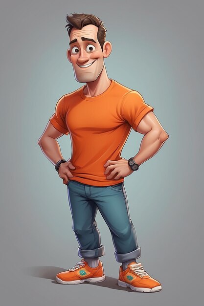 Uomo che indossa una maglietta arancione Personaggio dei cartoni animati