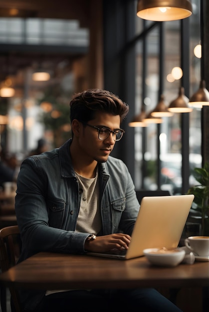 uomo che lavora al bar con il computer