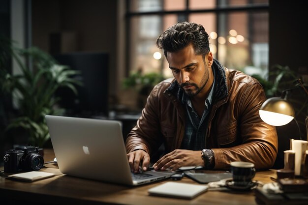 Uomo che lavora al computer portatile sulla scrivania