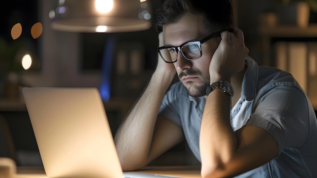 Uomo che lavora al portatile al tavolo AI generativa