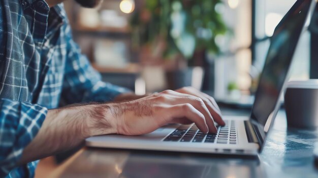 Uomo che lavora al portatile in un caffè