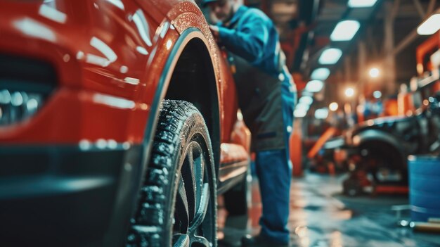 Uomo che lavora sull'auto in garage