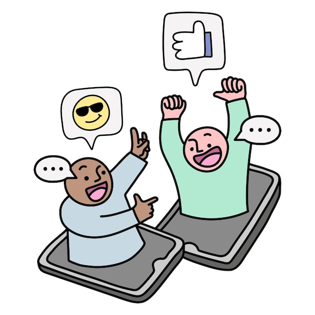 Uomo che manda SMS png doodle sticker social media illustrazione di cartoni animati su sfondo trasparente