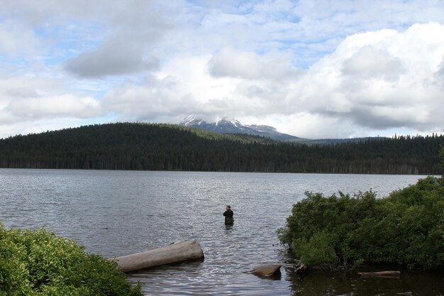 Uomo che pesca in un lago