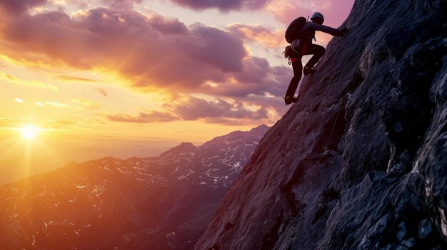 Uomo che si arrampica sul fianco della montagna Una straordinaria dimostrazione di forza e determinazione umane