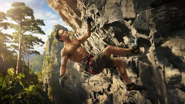 Uomo che si arrampica sulla roccia in natura