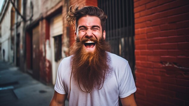 uomo che si diverte con la barba lunga