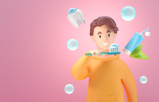 Uomo che si lava i denti 3D'illustrazione