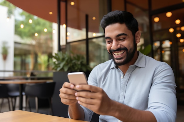 Uomo che sorride e utilizza il cellulare per il pagamento online