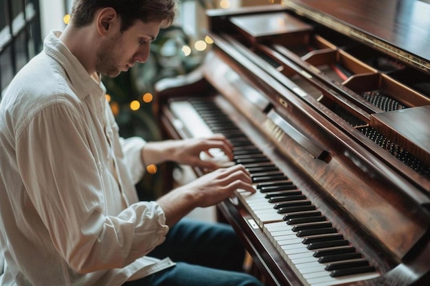 uomo che suona il pianoforte foto in un'atmosfera casalinga