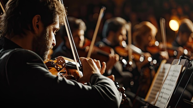 Uomo che suona il violino davanti a un gruppo di persone