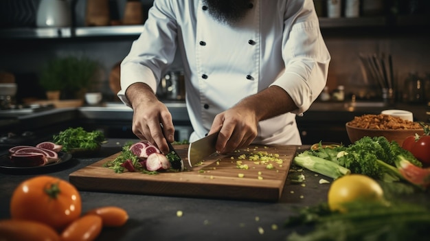 Uomo che taglia le verdure su una tavola da taglio