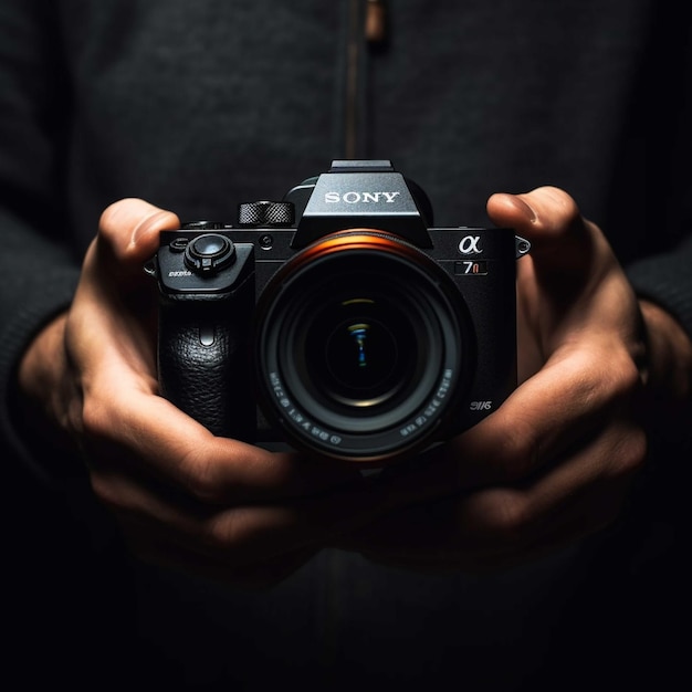 Uomo che tiene una macchina fotografica in mano Primo piano delle mani maschile in possesso di una macchina fotografica