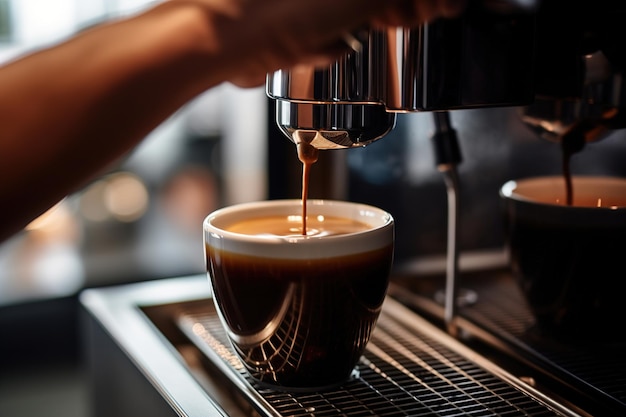 Uomo che versa il caffè dalla macchina da caffè