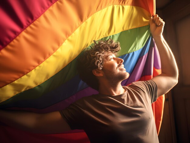 Uomo con bandiera LGBTQ