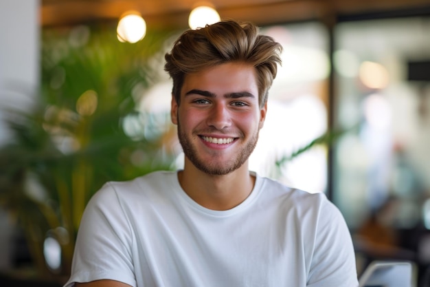 Uomo con barba e camicia bianca