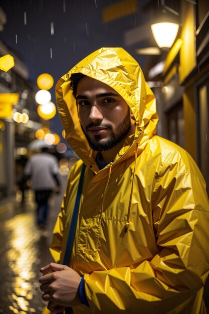 uomo con cappuccio giallo misterioso