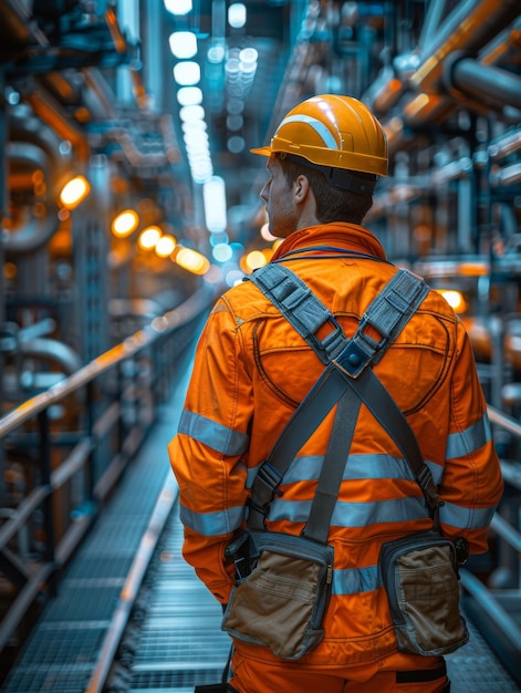 Uomo con giubbotto di sicurezza arancione e casco