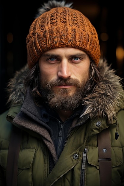 Uomo con la barba con l'umore autunnale