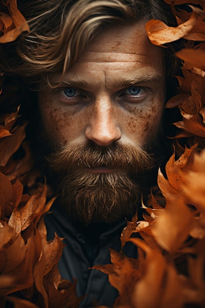 Uomo con la barba con l'umore autunnale