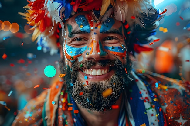 Uomo con la barba e la faccia dipinta