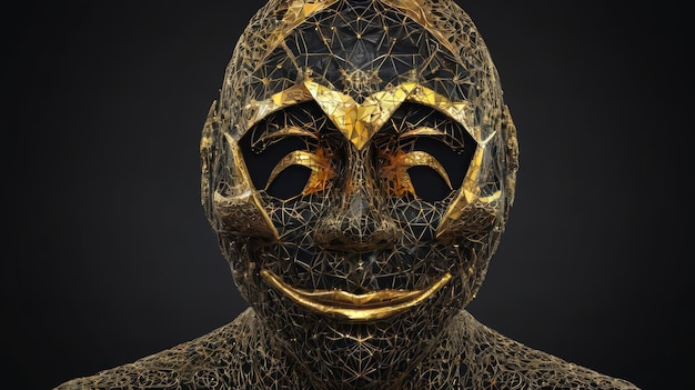 Uomo con la maschera e la faccia d'oro