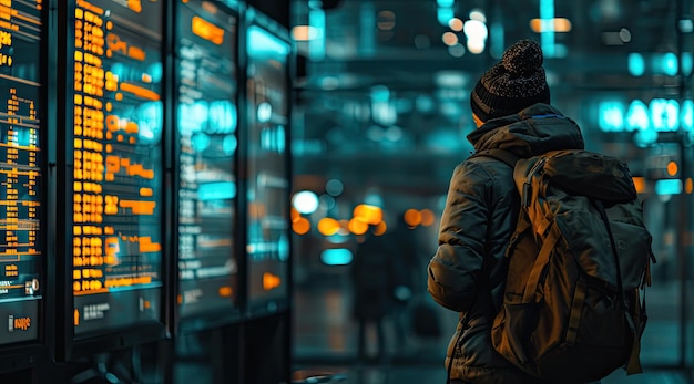 Uomo con lo zaino all'aeroporto