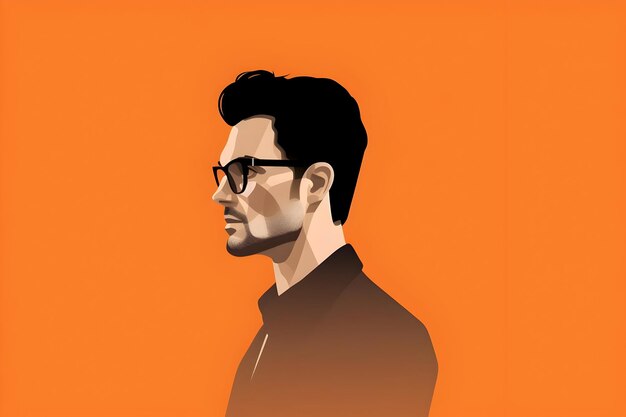 Uomo con specifiche su sfondo arancione minimalismo illustrazione piatta Alta qualità