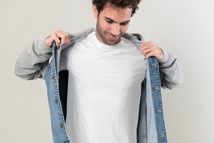 Foto uomo con una giacca a cappuccio a mezzo denim trasparente png