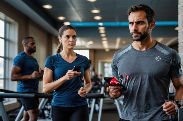 Uomo concentrato che usa il tablet in palestra