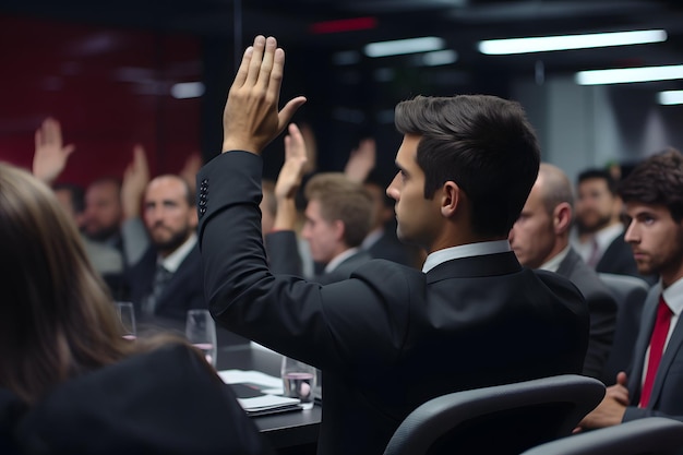 Uomo d'affari alzando la mano per fare un'offerta in un'asta