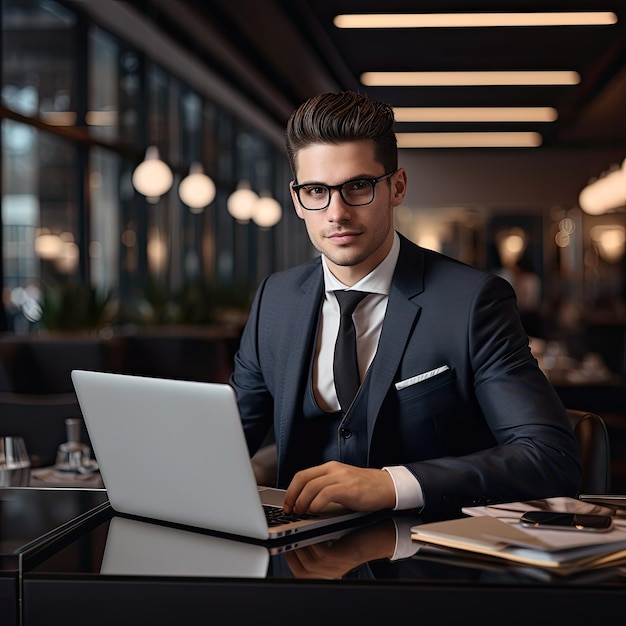 Uomo d'affari aziendale professionista in abito e cravatta che lavora sul portatile
