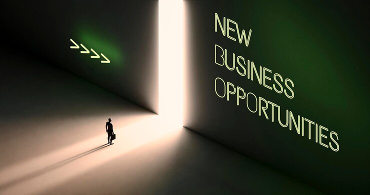 Uomo d'affari che guarda al futuro per nuove opportunità di business concetto di costante ricerca di nuove opportunità motivazione imprenditoriale