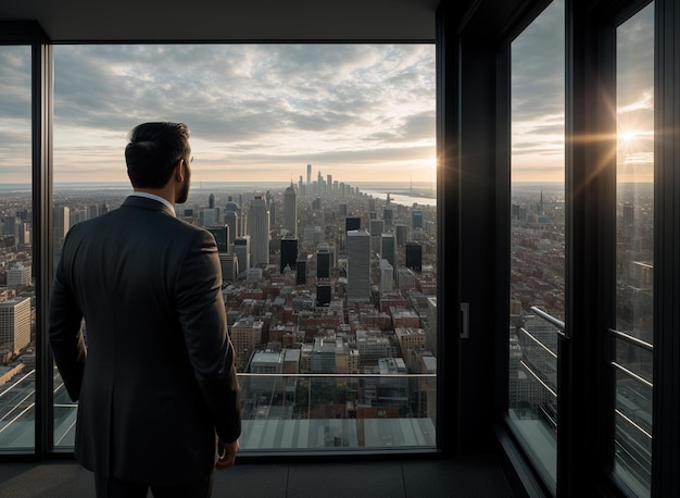 uomo d'affari che guarda la città