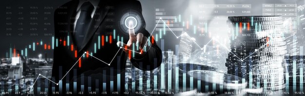 Uomo d'affari che lavora con il grafico commerciale della finanza digitale della tecnologia percettiva