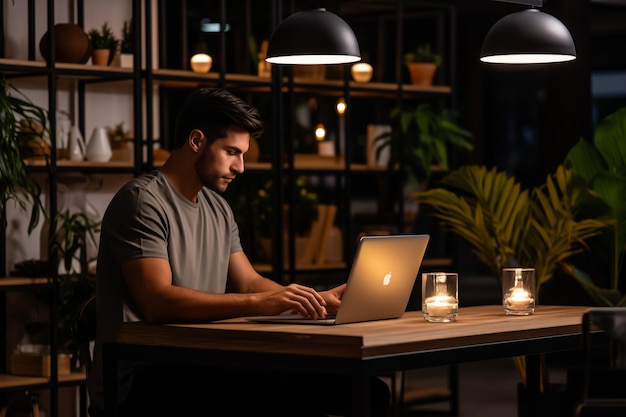 Uomo d'affari che utilizza un computer portatile in ufficio Felice uomo di mezza età, imprenditore, proprietario di una piccola impresa che lavora online