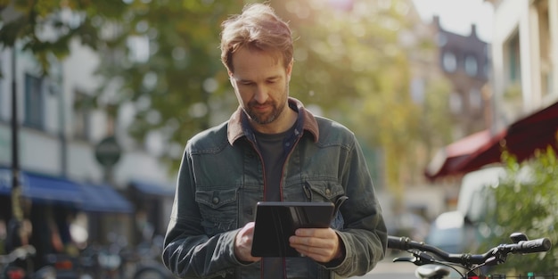 uomo d'affari che utilizza un tablet IA generativa