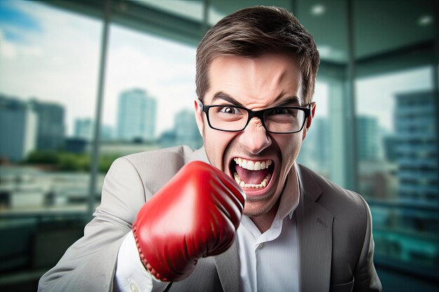 uomo d&#39;affari con i guantoni da boxe