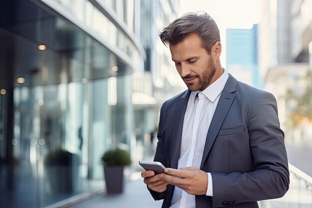 Uomo d'affari con uno smartphone