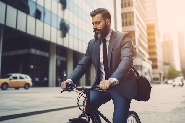 Uomo d'affari della città che va in bicicletta Persona in bicicletta Genera Ai